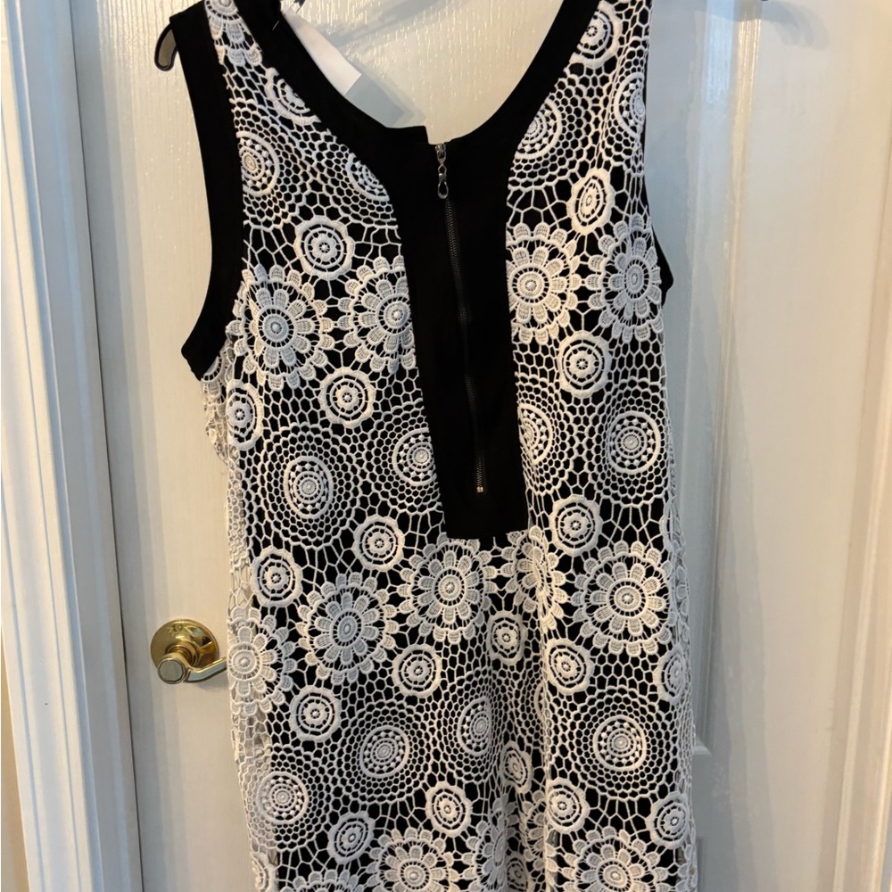 R & M Richards Black and White Crochet Mini Dress